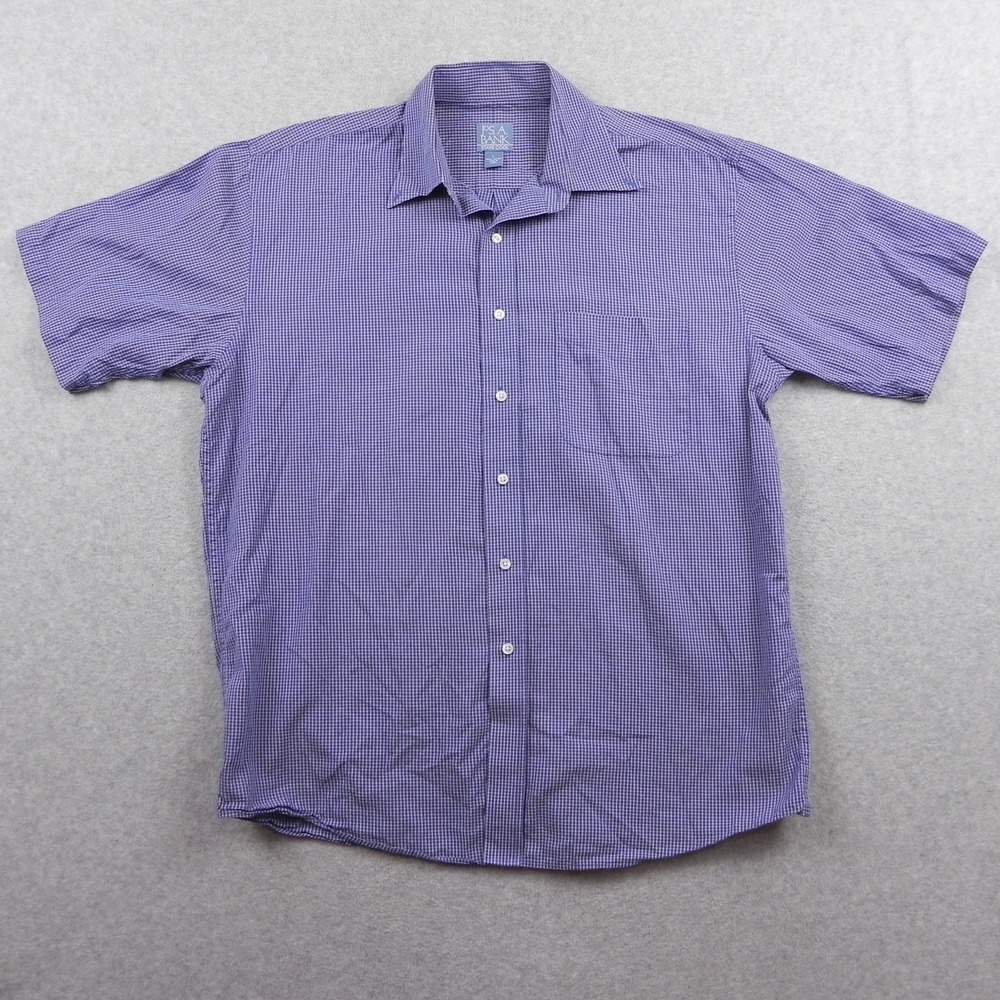 Jos A‎ Bank Shirt Mens Large Stays Cool Pocket Button Up Blue Check Short Sleeve